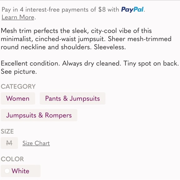 Theory 38 size medium white mesh trimmed romper - Picture 12 of 12